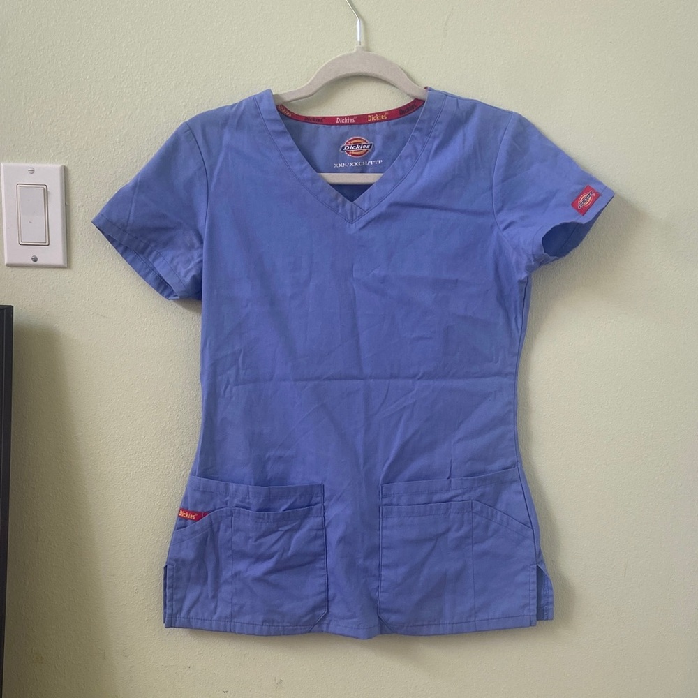 Dickies Women's Short Sleeve V-Neck Scrub Top in Periwinkle